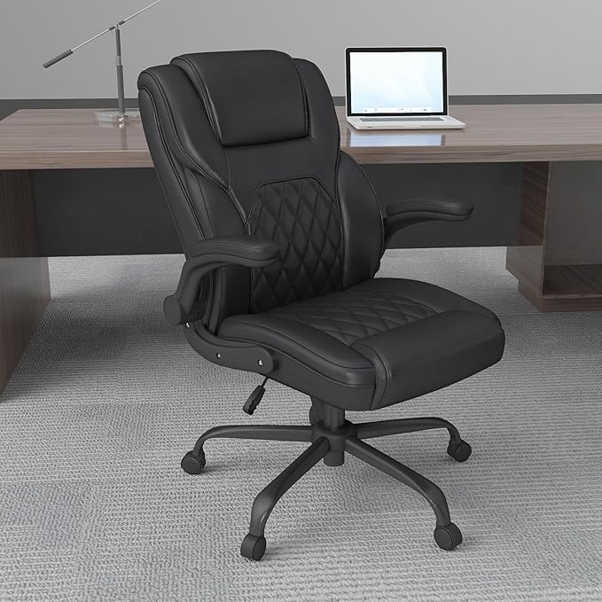 AnyGod Executive Office Chair, Comfy Ergonomic Computer Desk Chairs with Flip-up Armrests, Lumbar Support, High Back, 360° Swivel and Rocking Function for Home Office