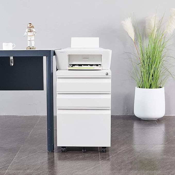 Under Desk File Cabinet, 3 Drawers Mobile Metal Filing Cabinet with Lock and Wheels for Home Office Letter/Legal/A4