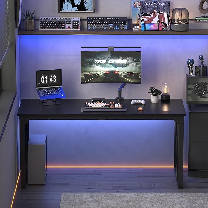 NSdirect Computer Desk 63×23.68 Inch Gaming Desk with Deeper & Thicker Desktop, Office Desk Work Desk for Home Office, Black