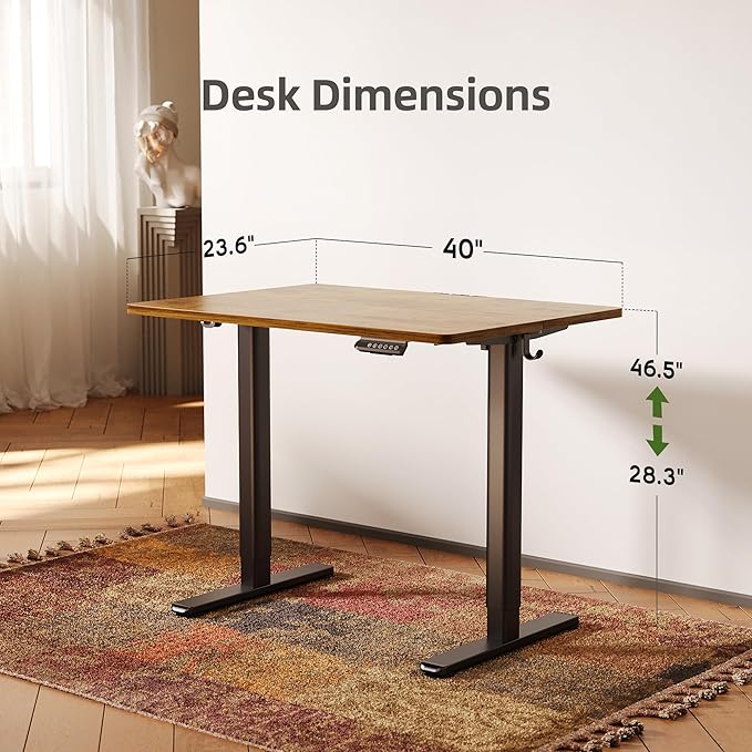 INNOVAR Electric Standing Desk, Adjustable Height Stand up Desks, 40 x 24 Inches Sit Stand up Desk for Home Office Computing, 3-Preset Memory Height Ergonomic Rising Desks, Rustic Brown