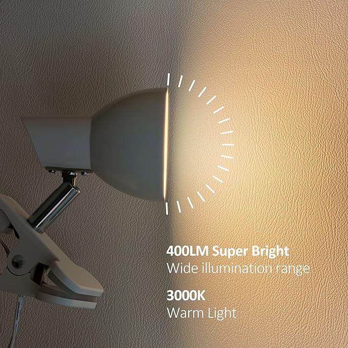 LED Small Clip Light,5W Super Bright Reading Light, 330° Rotation Lamp with Clamp on Desk/Table/Bed Headboard/Cupboard Home Lighting, Modern and Save Space Illumination Powerful bedroom Lamp White
