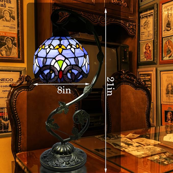 Tiffany Lamp,21x11x8 inches Stained Glass Lamp,Purple Baroque Tiffany Style Table Lamp with Three-Color Dimming for Bedside Table,Dining Table,Antique Office