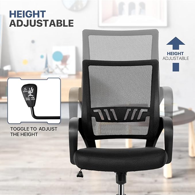 MoNiBloom Office Swivel Desk Mesh Chair, Mid Back Ergonomic Rolling Computer Task Chair with Lumbar Support, Adjustable Height/Tilt, Black