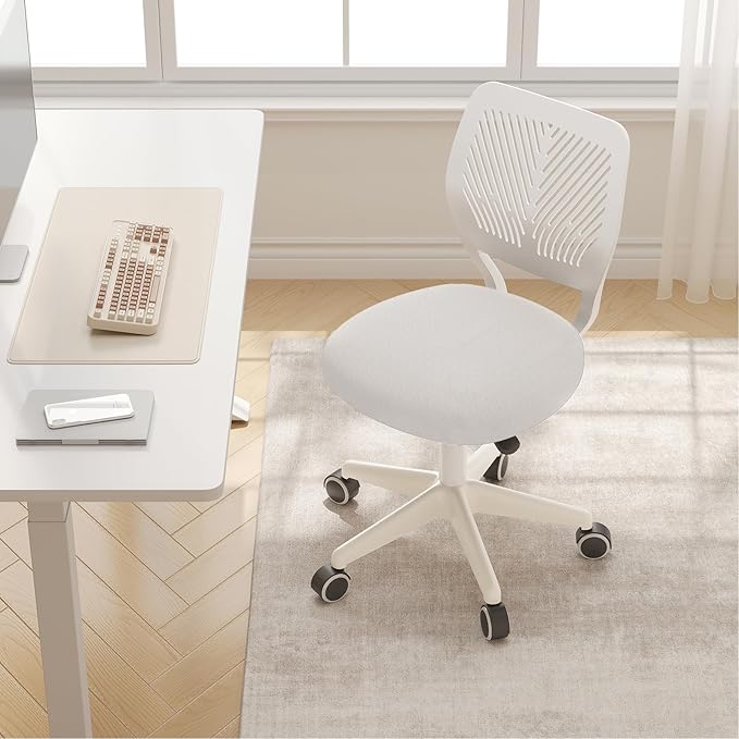 Armless Desk Chair, Height Adjustable Swivel Office Rolling Task Chairs with Soft Mesh Padded Cushion, Ergonomic Small Study Computer Chair for Girls Boys Teens (White, 4PCS)