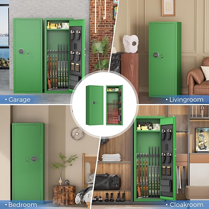 Greenvelly 12-14 Gun Safe for Rifles and Pistols,Gun Cabinet with Password Lock for Home,Office,Bedroom(Green,Assembly Required)
