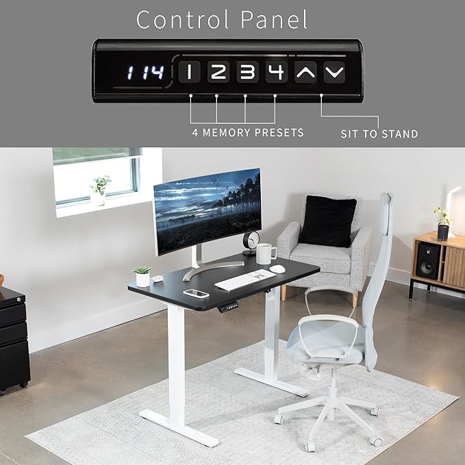 VIVO Electric 43 x 24 in Standing Desk, Memory Height Adjustment, 1B Series, One-Piece Black Top, White Frame, DESK-KIT-1W4B