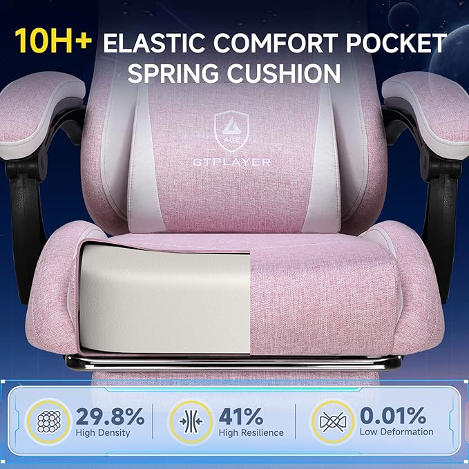 GTPLAYER Gaming Chair, Video Game Chairs with Footrest and Lumbar Support, Computer Chair for Adults with Extended Backrest, Ergonomic Reclining Silla Gamer, Linen Fabric, Pink