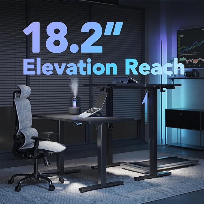 HUANUO AI-Powered Electric Standing Desk with Smart APP, Work with Alexa & Google, Adjustable Height, 6 Memory Settings, Sedentary Reminder, Ergonomic Sit-Stand Desk, 55-inch, Black