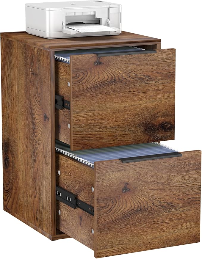 LUCYPAL 2-Drawer Wood File Cabinet,Wooden Drak Brown File Cabinets for Letter Size,Under Desk Filing Cabinet for Home Office,Assembly Required