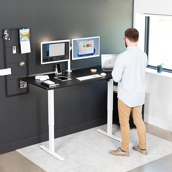 VIVO Electric 71 x 30 in Standing Desk, Memory Height Adjustment, 1B Series, Black Top White Frame, DESK-KIT-1W7B