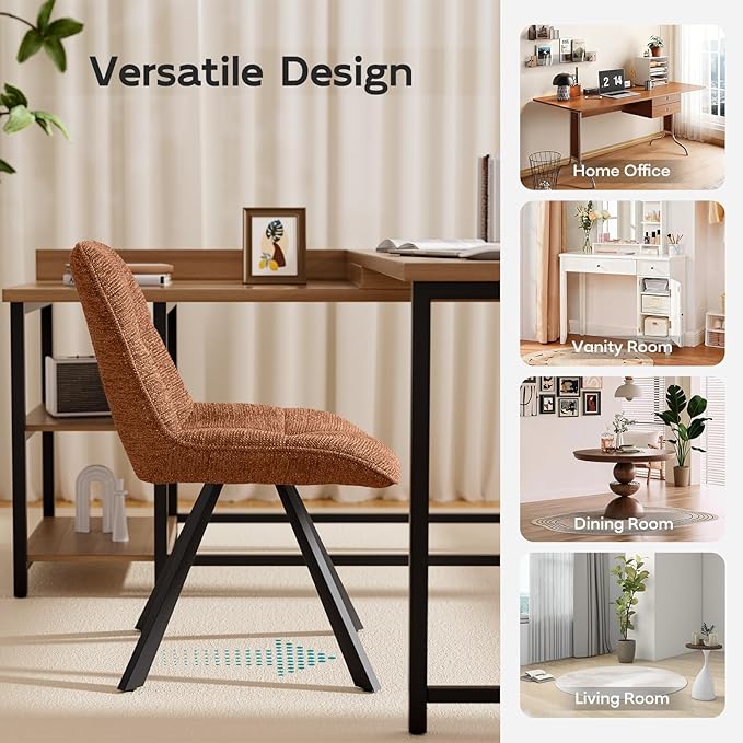 Mid Century Modern Armless Desk Chair No Wheels, Swivel Accent Chair, Velvet Upholstered Swivel Vanity Chair with Back and Metal Legs for Bedroom, Home Office, Caramel Brown