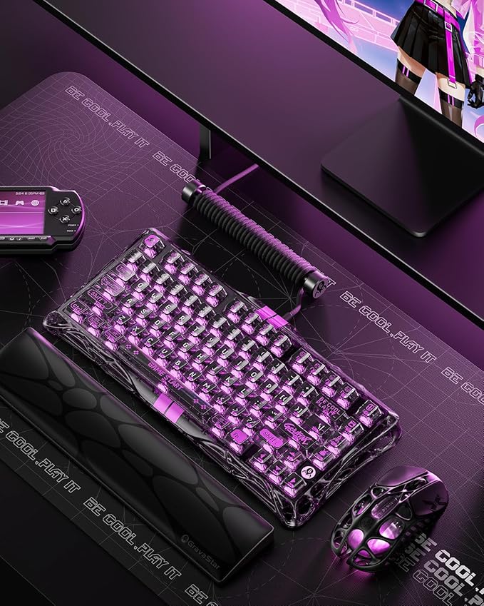 GravaStar Mercury V75 Lite Hall Effect Magnetic Gaming Keyboard โ 8KHz Rapid Trigger Wired 75% Keyboard, Adjustable Actuation, Hot-Swappable Switches, Transparent RGB for PC/Mac