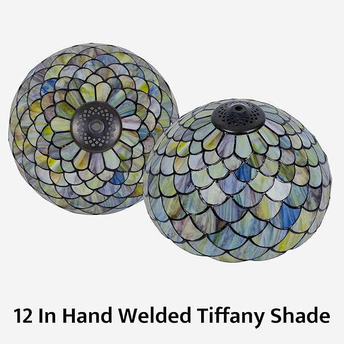 Tiffany Style Table Lamp Vintage Stained Glass Desk Lamp Mable Gradient Green Fish Scales Bedside Reading Light Decor Bedroom Living Room Home Office D12 xH18 (Green Fish Scales)