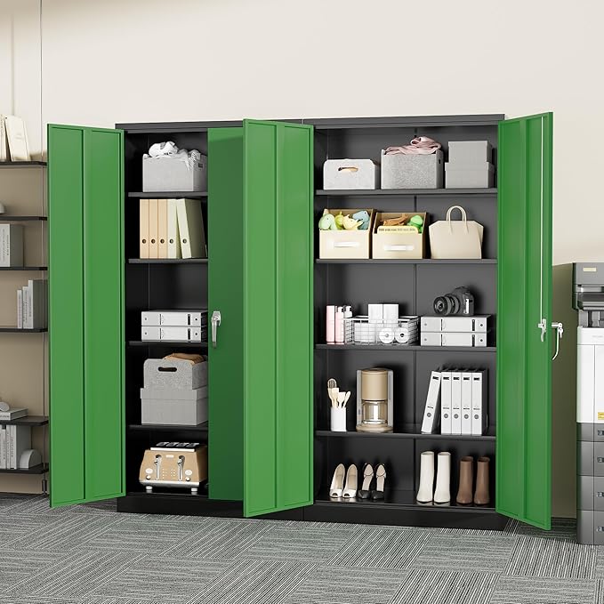 Greenvelly Metal Garage Storage Cabinet, Steel Lockable Storage Cabinet with Doors and Shelves,Office Storage Cabinets, Tall Metal Cabinet for Garage Office School Gym Warehouse