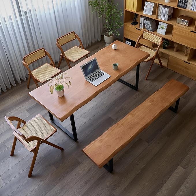 Stylish Solid Wood Office Desk with Sturdy Metal Base - Durable Executive Computer Desk or Dining Table in Multiple Sizes - Perfect for Home Office and Work Environments(Tan70.87in)