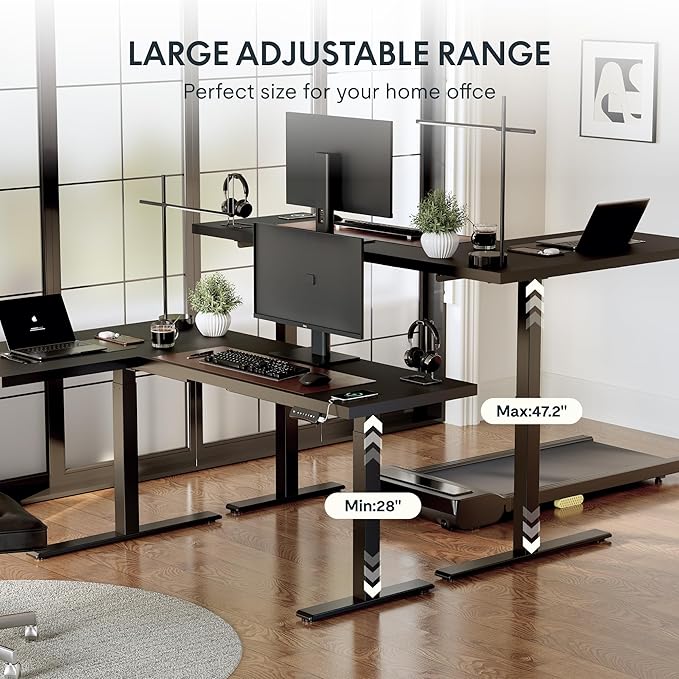 SANODESK 63-Inch Large Dual Motor L-Shaped Electric Height Adjustable Standing Desk - Reversible Panel - Black Top/Black Frame - Ideal for Gaming, Home Office or Computer Workstation