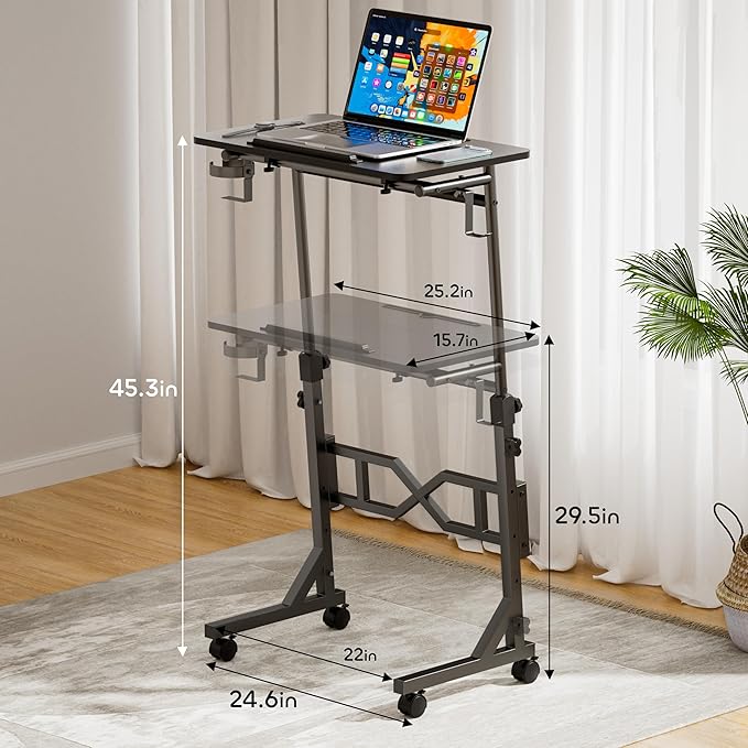 Treadmill Desk, 29.5-45.3 Inch Adjustable Height Small Standing Desk for Walking Pad, Portable Standing Table with a Cup Holder and a Hook for Home Office