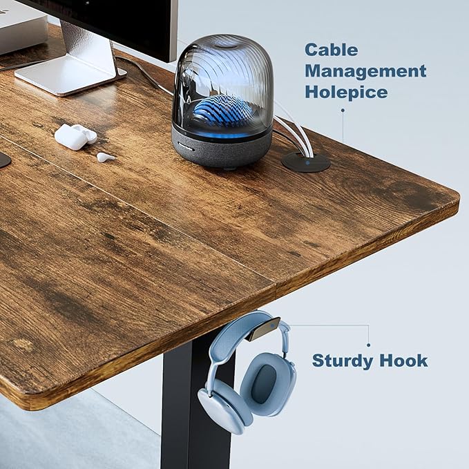 Sweetcrispy Height Adjustable Electric Standing Desk, 40 x 24 Inch Sit to Stand Up Computer Workstation Rising Gaming Office Table with 3 Memory Presets, Splice Board, T-Shaped Bracket Home