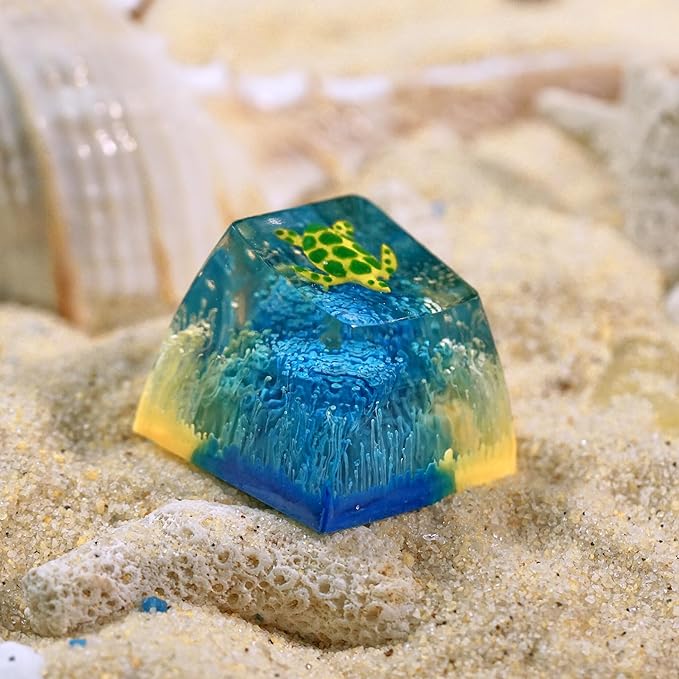 Sea Turtle Artisan Keycap Light Yellow and Blue Ocean R1 SA Profile Custom Sea Creatures Keycaps 1U ESC Handmade Gaming Resin Key Cap Cherry MX Switch Compatible Mechanical Keyboard Turtle Lover Gift
