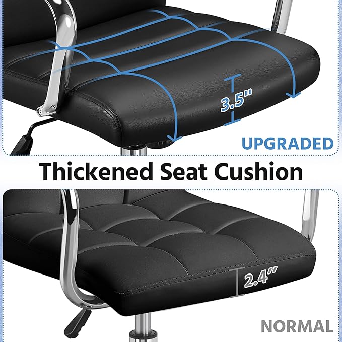 Yaheetech Managerial Executive Chairs Office Task Chair Mid-Back PU Leather Ergonomic Computer Desk Chair w/Lumbar Support Swivel Wheels Thick Padding Seat for Home Office, Black