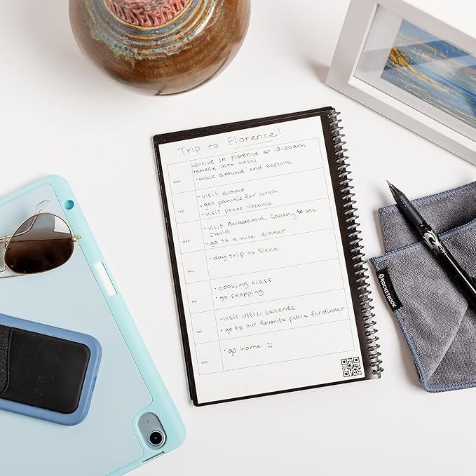 Rocketbook Fusion Reusable Undated Productivity Planner, Letter Size 8.5x11, Steel Blue - Goals, Monthly and Weekly Calendar, Daily To-do List, Lined and Dotted Notes Pages