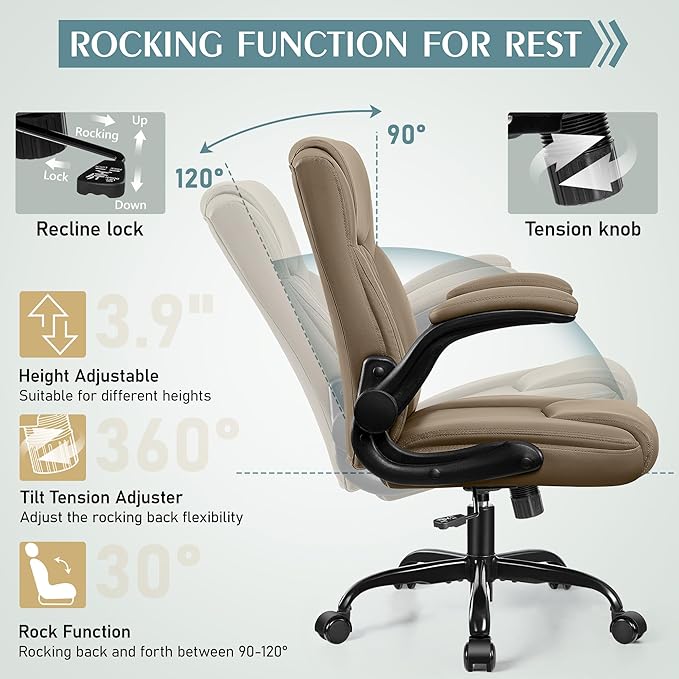 Leather Office Chair, PU Home Computer Desk Chairs with Ergonomic Back Support, 360° Swivel Free,Small Gmaing Chair with Wheels and Adjustable Armrests, for Short People Use, Earthy Yellow