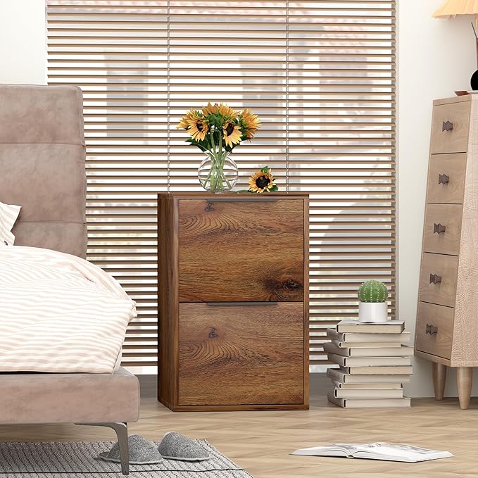 LUCYPAL 2-Drawer Wood File Cabinet,Wooden Drak Brown File Cabinets for Letter Size,Under Desk Filing Cabinet for Home Office,Assembly Required