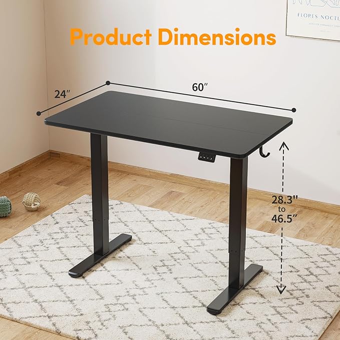 Cubiker Electric Standing Desk, 48 x 24 Stand up Desk Height Adjustable, Home Office Desk with Splice Board, Black