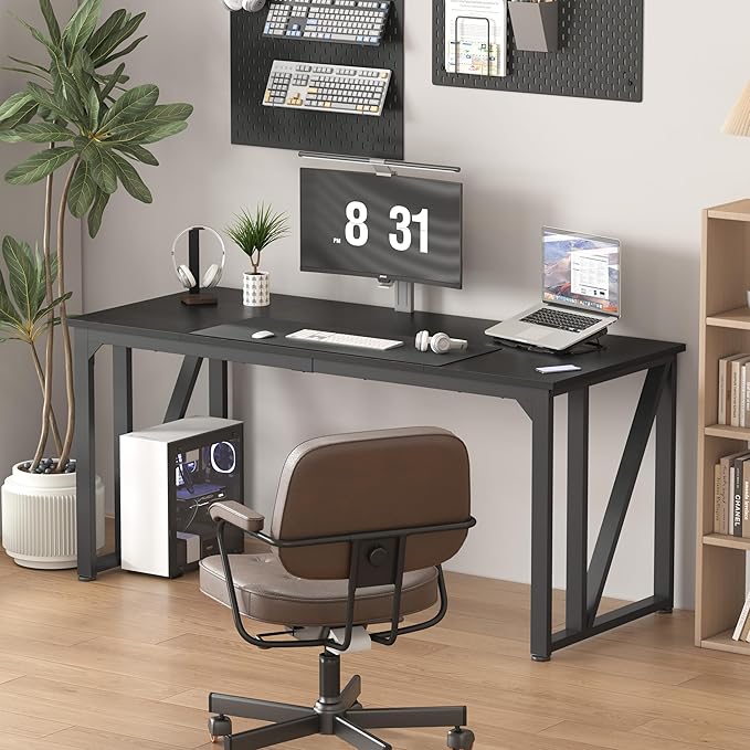 NSdirect Computer Desk 63×23.68 Inch Gaming Desk with Deeper & Thicker Desktop, Office Desk Work Desk for Home Office, Black