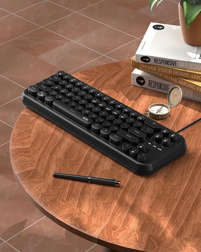 MageGee Typewriter Style 60% White Gaming Keyboard, Mechanical Feeling RGB Backlit 68 Keys Compact USB Wired Ergonomic Gaming Keyboard for PC, Mac, Laptop(Black)
