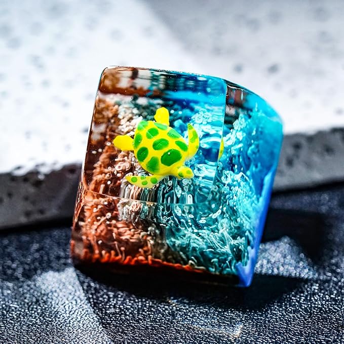 Sea Turtle Artisan Keycap Brown and Blue Coral R1 SA Profile Custom Sea Creatures Keycaps 1U ESC Handmade Gaming Resin Key Cap Cherry MX Switch Compatible Mechanical Keyboard Turtle Lover Gift