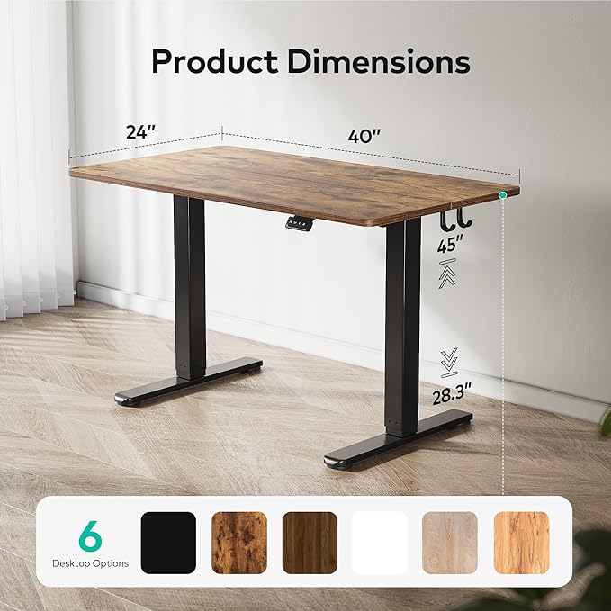 FEZIBO Electric Standing Desk Height Adjustable, 40 x 24 Inches Sit Stand up Desk, Home Office Computer Desk Rising Memory Presets (Vintage Brown)