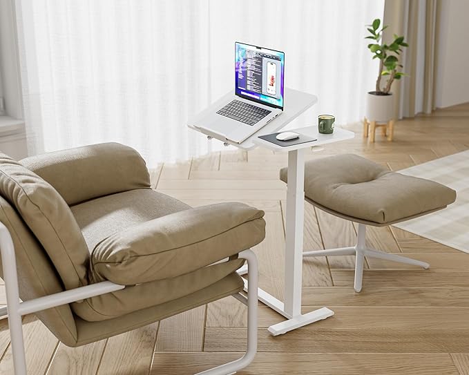 Ywin Medical Adjustable Tilt Overbed Bedside Table with Wheels, Swivel Portable Tray Table(27.6" W x 15.8" D), Small Standing Desk for Bedroom, Hospital, Couch, Office Use,White
