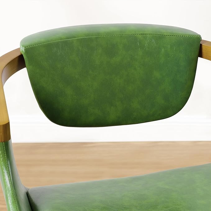 Art Leon Office Chair No Wheels - Mid Century Modern Swivel Desk Chair, Faux Leather Upholstered Accent Chair for Living Room Bedroom Study, Green