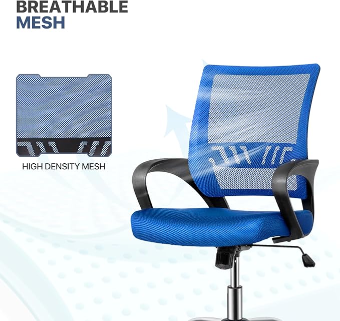 MoNiBloom Mesh Office Chair, Mid Back Computer Chair with Ergonomic Design Rolling Swivel Chair with Lumbar Support, 250 lbs Capacity, Sapphire