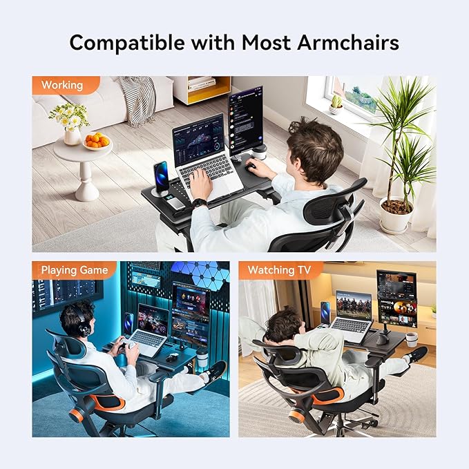 Newtral Home Office Laptop Desk for Armchairs, Adjustable Laptop Table Tray for Working, Gaming, Reading, Writing, and Eating (Black, Enhanced)