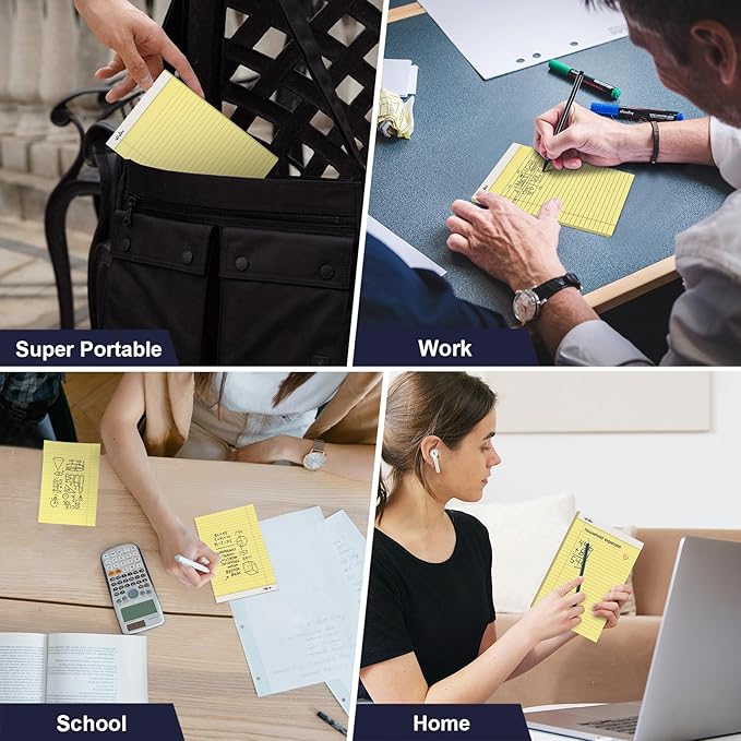 ViVin 5 x 8 Inch Legal Pads, 12 Pack, Narrow Ruled, 50 Sheets Per Writing Pad, Perforated Note Pads Ideal for Home, Office, Business, 600 Sheets, Canary Yellow Paper