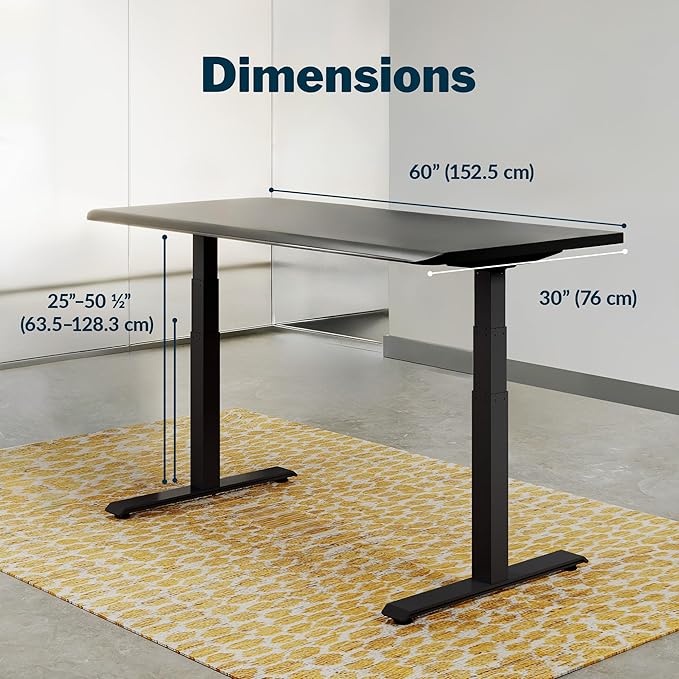 Vari ComfortEdge 60x30 Inch Adjustable Electric Standing Desk – Sit Stand VariDesk with Memory Presets, Sloped Edge, 200 LB Capacity + Tool-Free Assembly (Black)