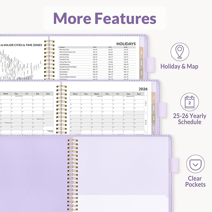 SUNEE 2026 Weekly & Monthly Planner 9"x11.2"- 12 Month (January 2026 - December 2026), Vegan Leather Cover, Pocket, Bookmark, Notes, Monthly Tab, Purple