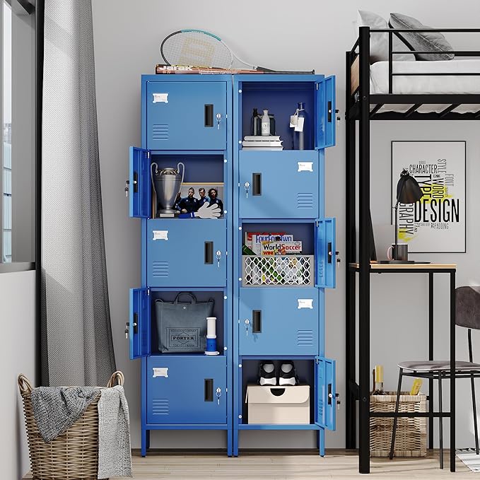 Metal Locker with Lock and Ventilation Holes,Metal Storage Locker with Business Card Slof for Home,Gym,Garage,School,Office,66" H x 15.8" W x 15.8" D Assembly Required,Blue