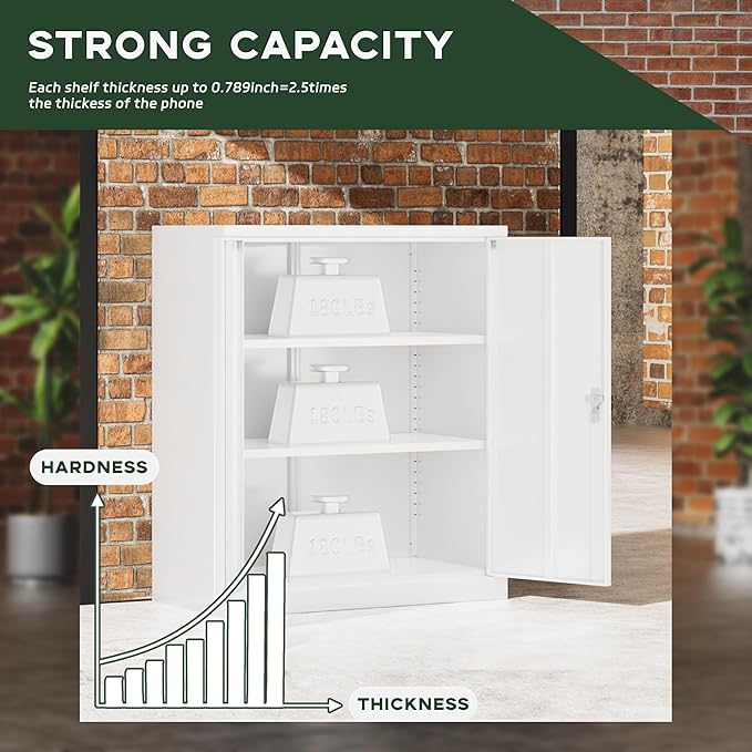 Greenvelly Metal Cabinet, 36" Locking Storage File Cabinet with Doors and Shelves for Office,Home,Gym,School,Kitchen(White)