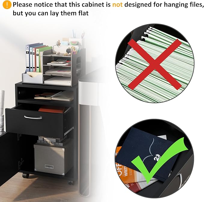HOMCOM Mobile Storage Cabinet Organizer with Drawer and Cabinet, Printer Stand with Castors, Black