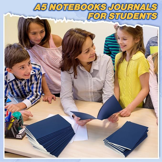Sepamoon 200 Pack Kraft Notebook Journals 5.5 Inch x 8.3 Inch A5 Journal Softcover Notebooks Bulk for Kids Student Writing Sketch Travel Journal Office Notepad with 60 Pages 30 Sheets(Navy)
