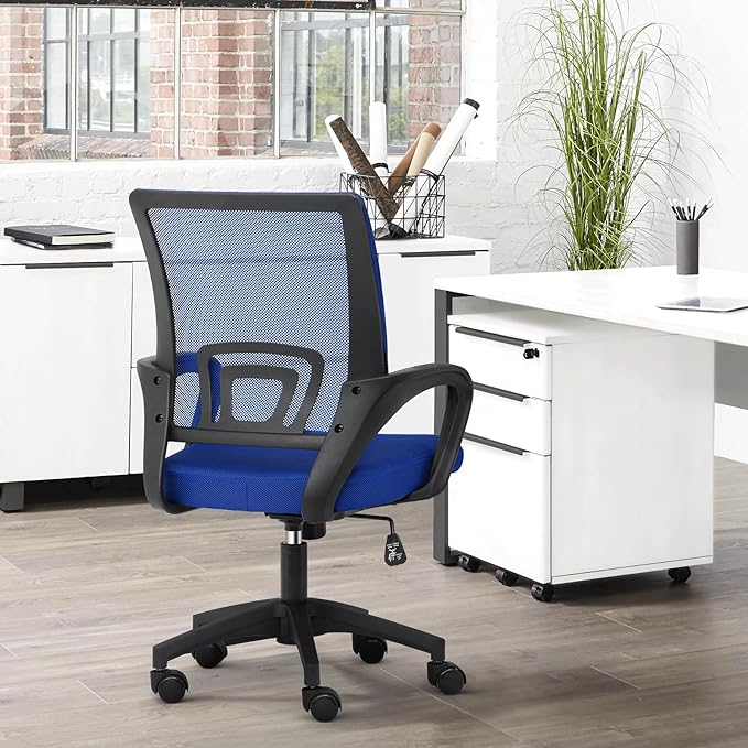 Athena Collection Computer Office Chair Set of 2, Ergonomic Desk Chair with Rolling Wheels, Mesh Back Support and Height Adjustable, Small and Comfy for Home Office, Study, Blue