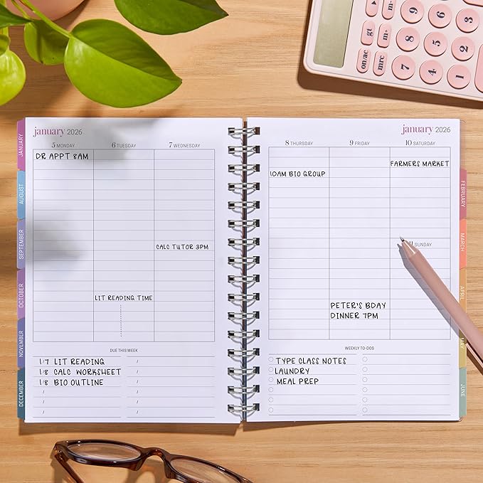 Inspired by Erin Condren 12-Month A5 Academic Planner (Jul 2025 - Jun 2026), Compact Weekly and Monthly School Agenda and Tracker, 70 Lb. Text Weight Paper, Balance Covers, Wire-O Spiral Binding