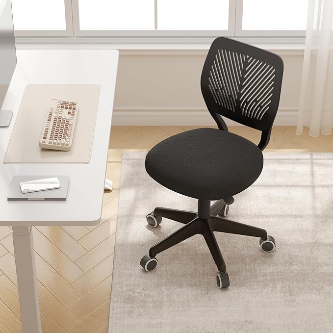 Armless Desk Chair, Height Adjustable Swivel Office Rolling Task Chairs with Soft Mesh Padded Cushion, Ergonomic Small Study Computer Chair for Girls Boys Teens (Black, 4PCS)