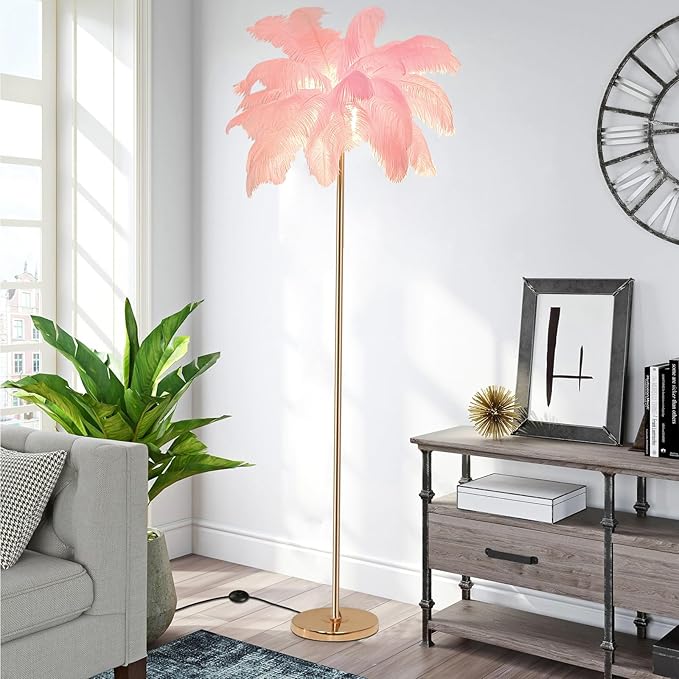 ZYLEIESENBAO Pink Ostrich Lamp Romantic Feather Lamp Nordic Fluffy Standing Light for Bedside Creative Feather Floor Lamp for Sofa Living Room Girl Bedroom Decoration Hotel Wedding Event