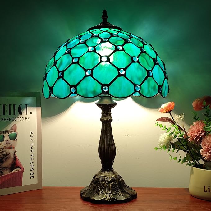 Tiffany Lamp Stained Glass Table Lamp Antique Bedside Desk Reading Light 3-Way Color LED Living Room Nightstand Light 12X12X19 Inches Home Office Desk Light