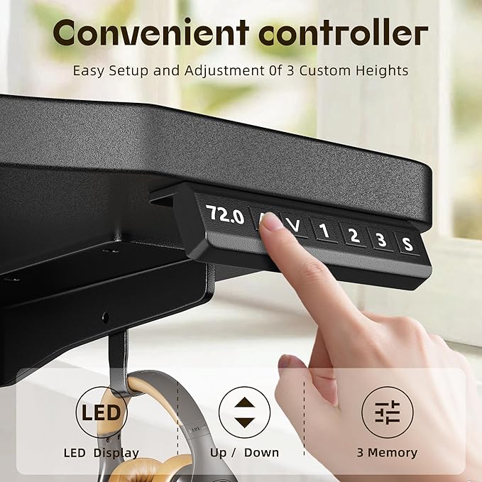 EnHomee 55 x 24 Inches Electric Standing Desk with Light Strip, Stand up Desk with Memory Preset, Height Adjustable Desks for Work Home Office, Computer Desks with Detachable Side Mount Pocket, Black