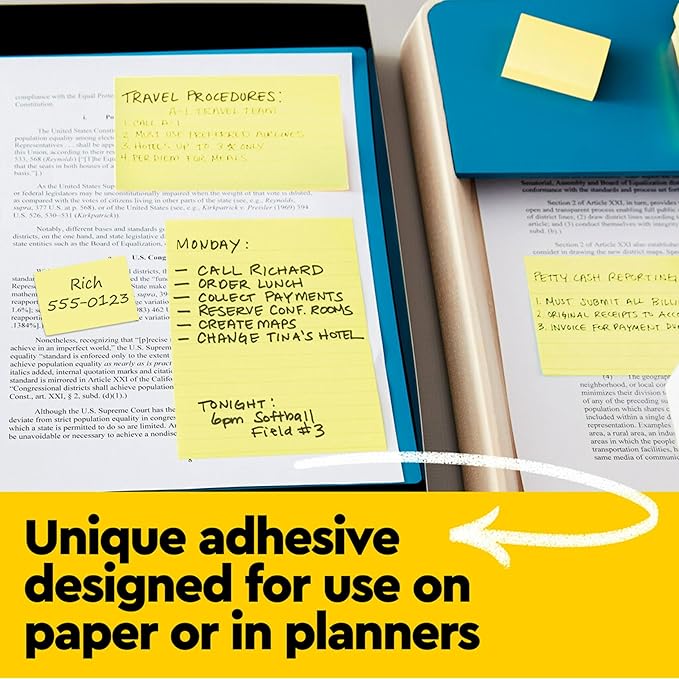 Post-it Notes 3x3 in, 12 Pads, America's #1 Favorite Sticky Notes, Canary Yellow, Clean Removal, Recyclable (654)